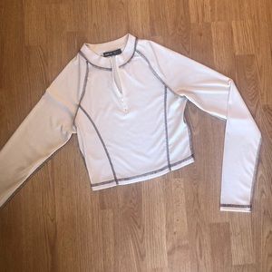 cropped mockneck half zip long sleeve top